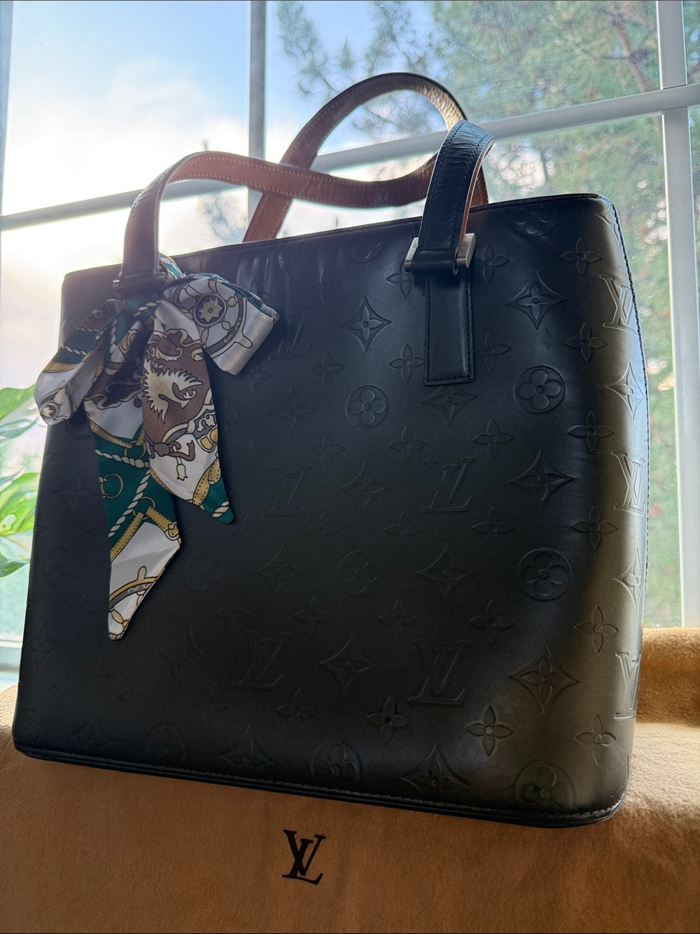 Louis Vuitton Vintage Monogram Black Matte Vernis Mat Stockton Tote w/LV Dusty